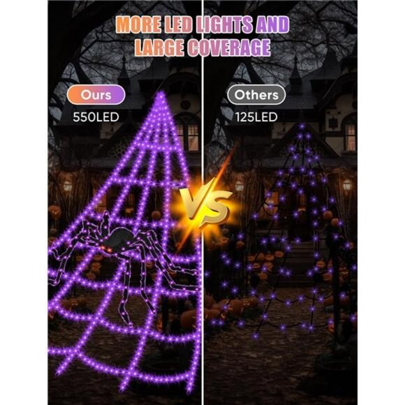 Halloween Decorations Outdoor Spider Web Lights - 550 LED 16.4Ft Spiderweb - Picture 5 of 7